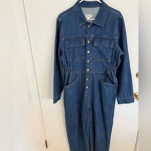 Classic Blue Denim Jumpsuit Button Up